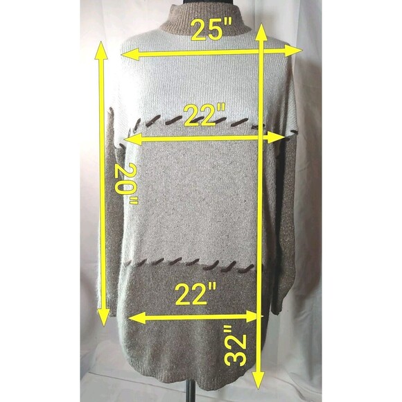 Chamonix Women Knit Beige colorblock stitch Silk Angora Blend Sweater Size Large - Picture 2 of 7